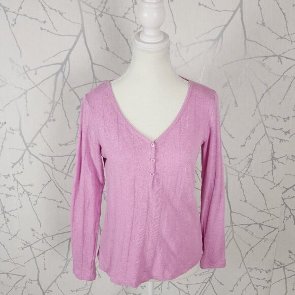 Espirit Pastel Pink Cotton Terry Stripe Button Popover Henley
